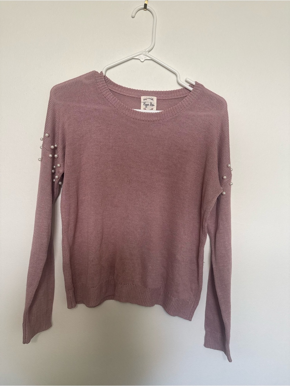 Hippie Rose Mauve Pearl-Trim Crewneck Sweater